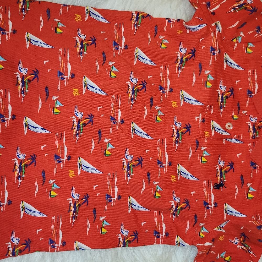 Ralph Lauren Red Polo Shirt with Tropical Print
